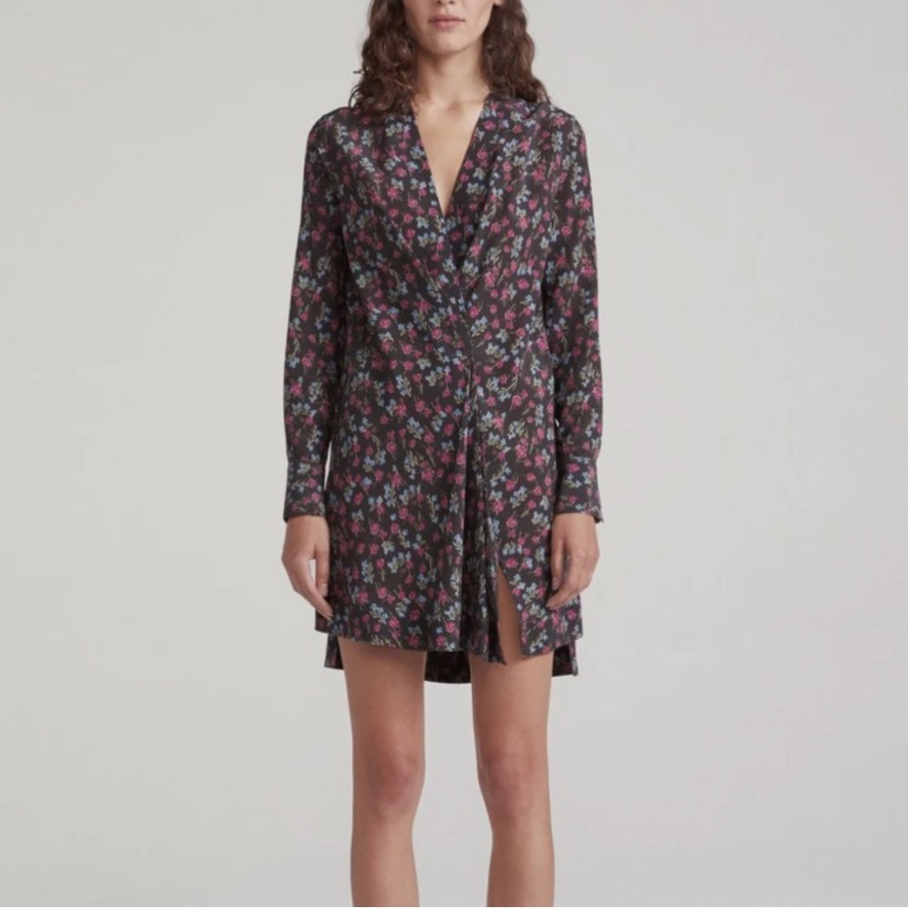 RAG & BONE Shields Black Floral Printed Silk Dress Size S/P